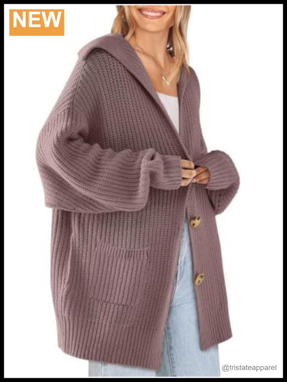 Oversized Chunky Knit Cardigan with Pockets Long Sleeve Button V-Neck